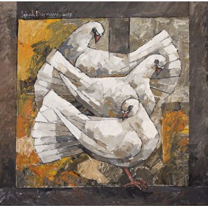 Iqbal Durrani, Envious Trio, 18 x 18 Inch, Oil on Canvas, Figurative Painting, AC-IQD-024